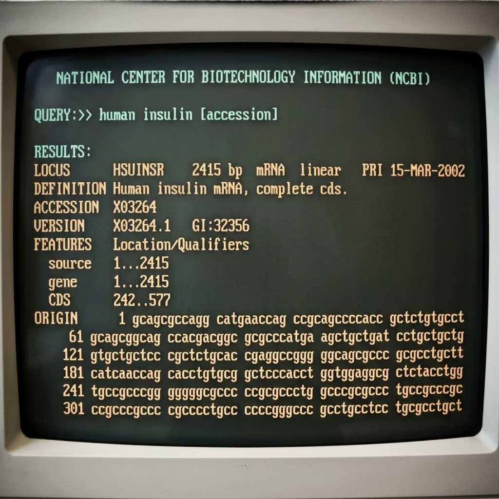 A vintage terminal screen displaying a text-based search interface for PCR laboratory manuals.